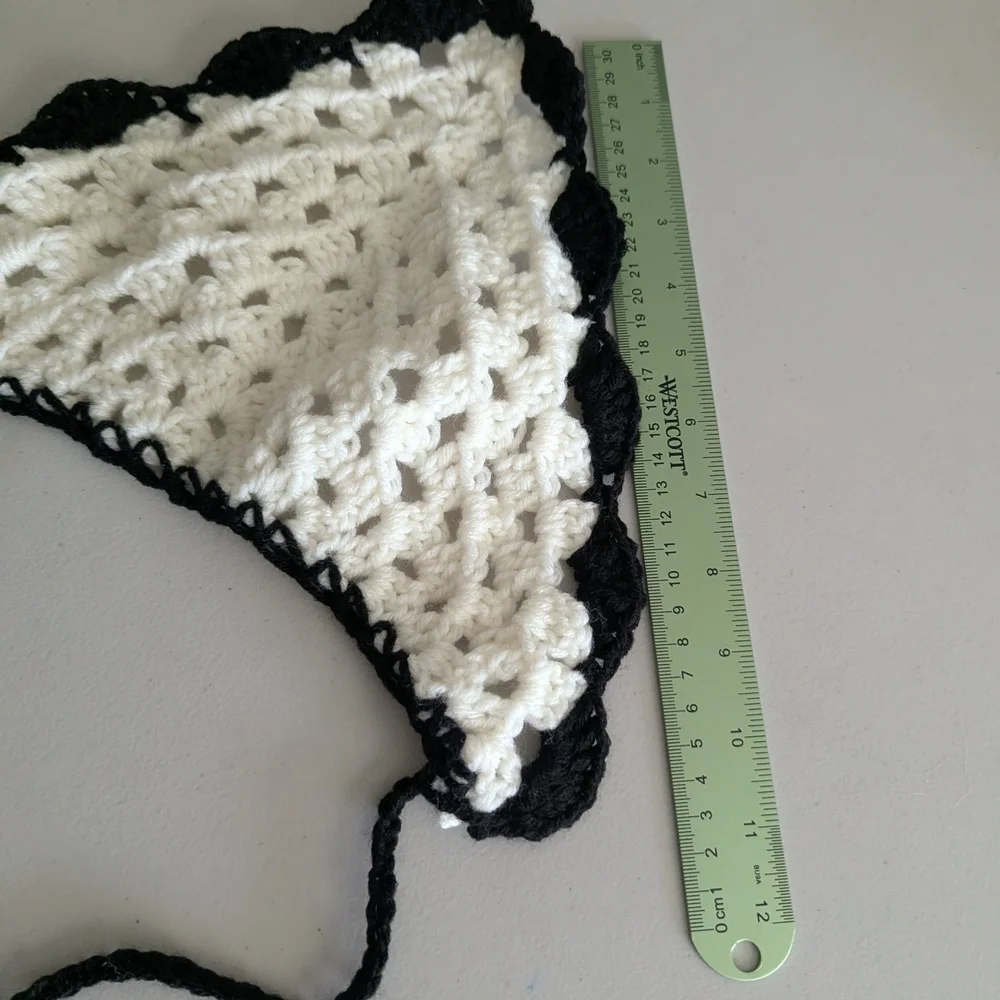 Handmade Crochet Headband Black White Boho Hair Wrap Tie Closure